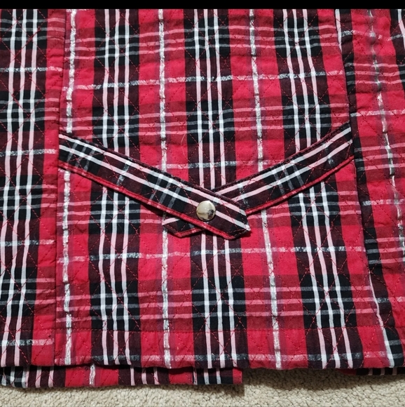 Quilted Vest Baxter & Wells Red Silver Black Stylish Snap EUC Womans Large - Picture 6 of 8
